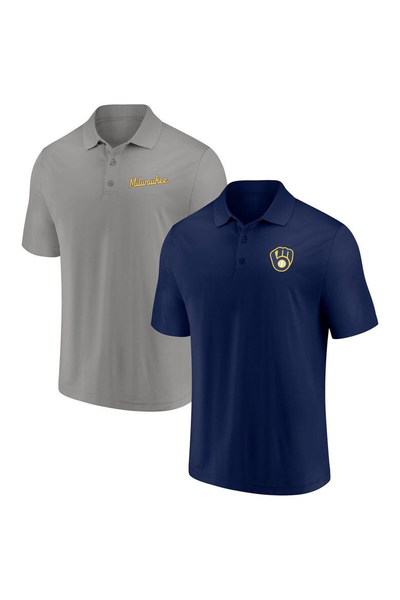 Men's Fanatics Branded Navy/Gray Milwaukee Brewers Dueling Logos Polo Combo Set, Main, color, Navy