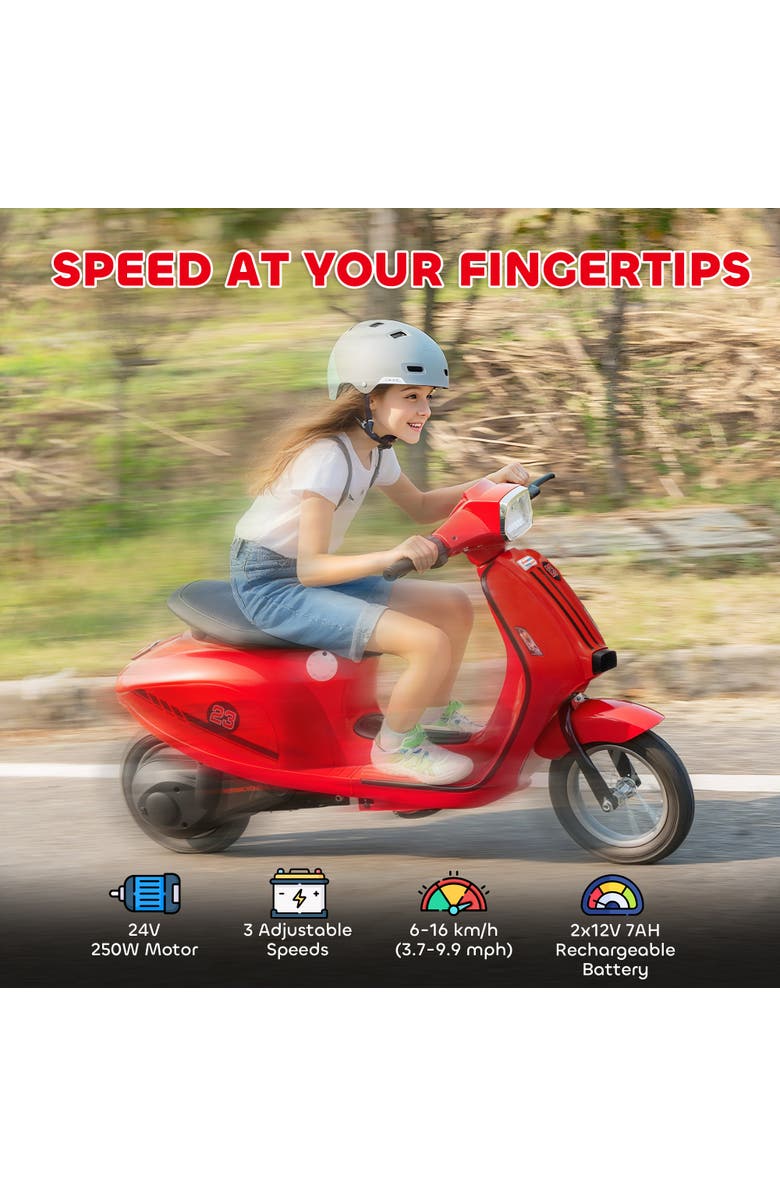 Qaba Kids Electric Motorcycle, Suspension, LED, 3-Speed, Alternate, color, Red