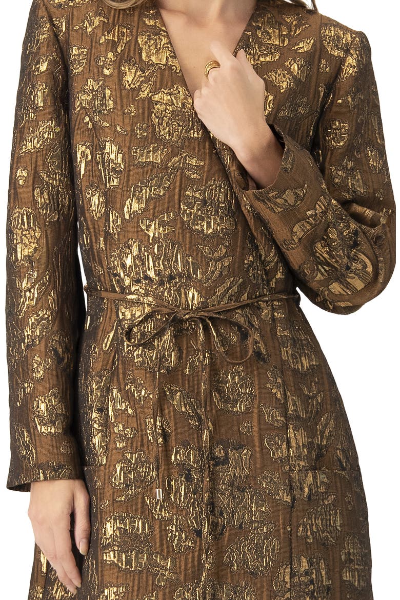 Jacquard Short Crossed V-Neck Dress with Pockets, Alternate, color, Brown