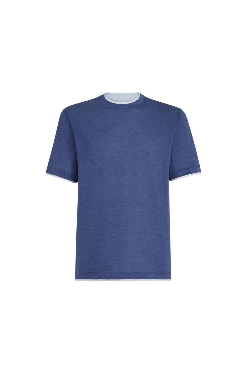 Brunello Cucinelli T-shirt with faux-layering, Alternate, color, Denim