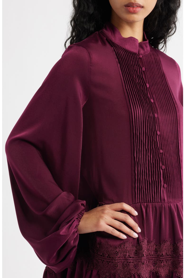 Antonia Lace Trim Long Sleeve Satin Minidress, Alternate, color, MULBERRY