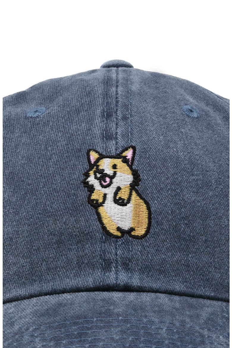 Leaping Corgi Embroidered Cap, Alternate, color, Washed Navy Blue