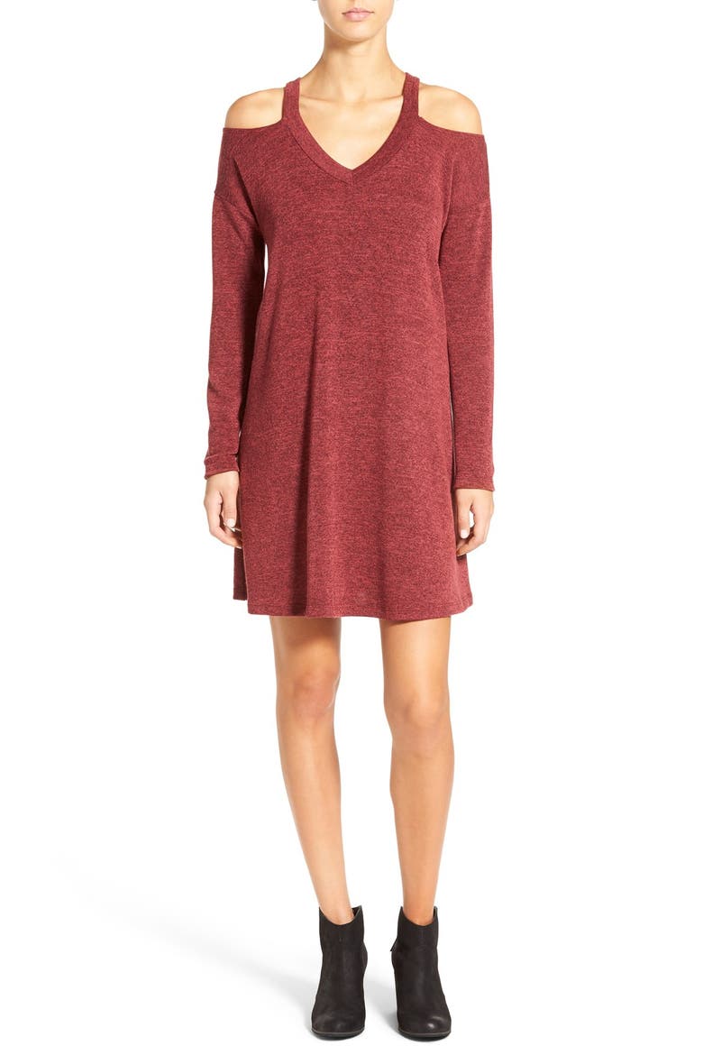 Cold Shoulder Swing Dress, Main, color, WINE