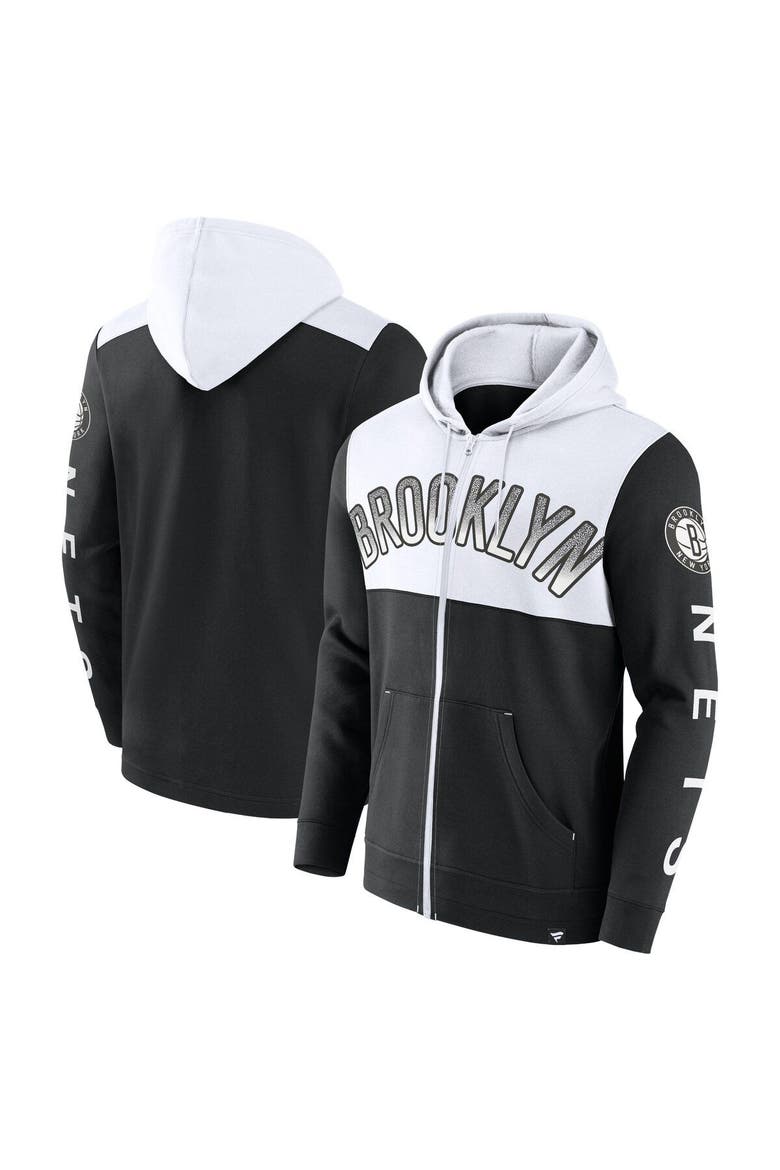 Men's Fanatics Branded Black/White Brooklyn Nets Skyhook Colorblock Full-Zip Hoodie, Main, color, Black