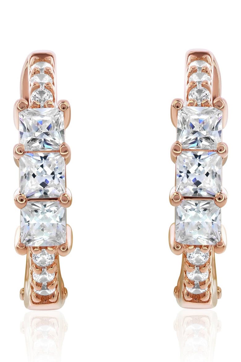 Cubic Zirconia Huggie Hoop Earrings, Alternate, color, ROSE GOLD