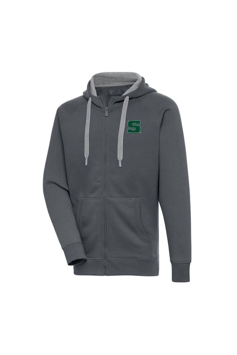 Men's Antigua  Charcoal Slippery Rock Pride  Victory Full-Zip Hoodie, Main, color, Charcoal