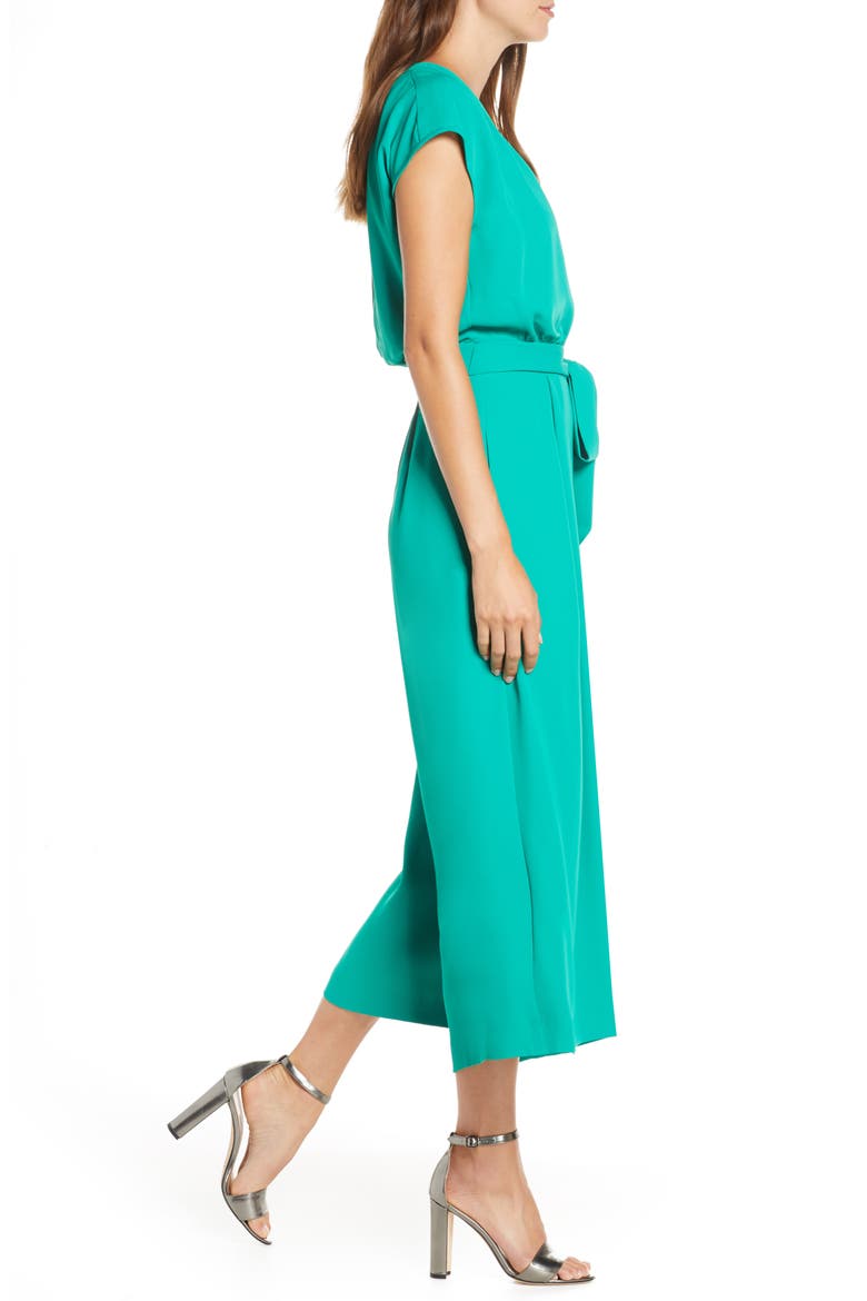 Faux Wrap Crop Jumpsuit, Alternate, color, KELLY GREEN