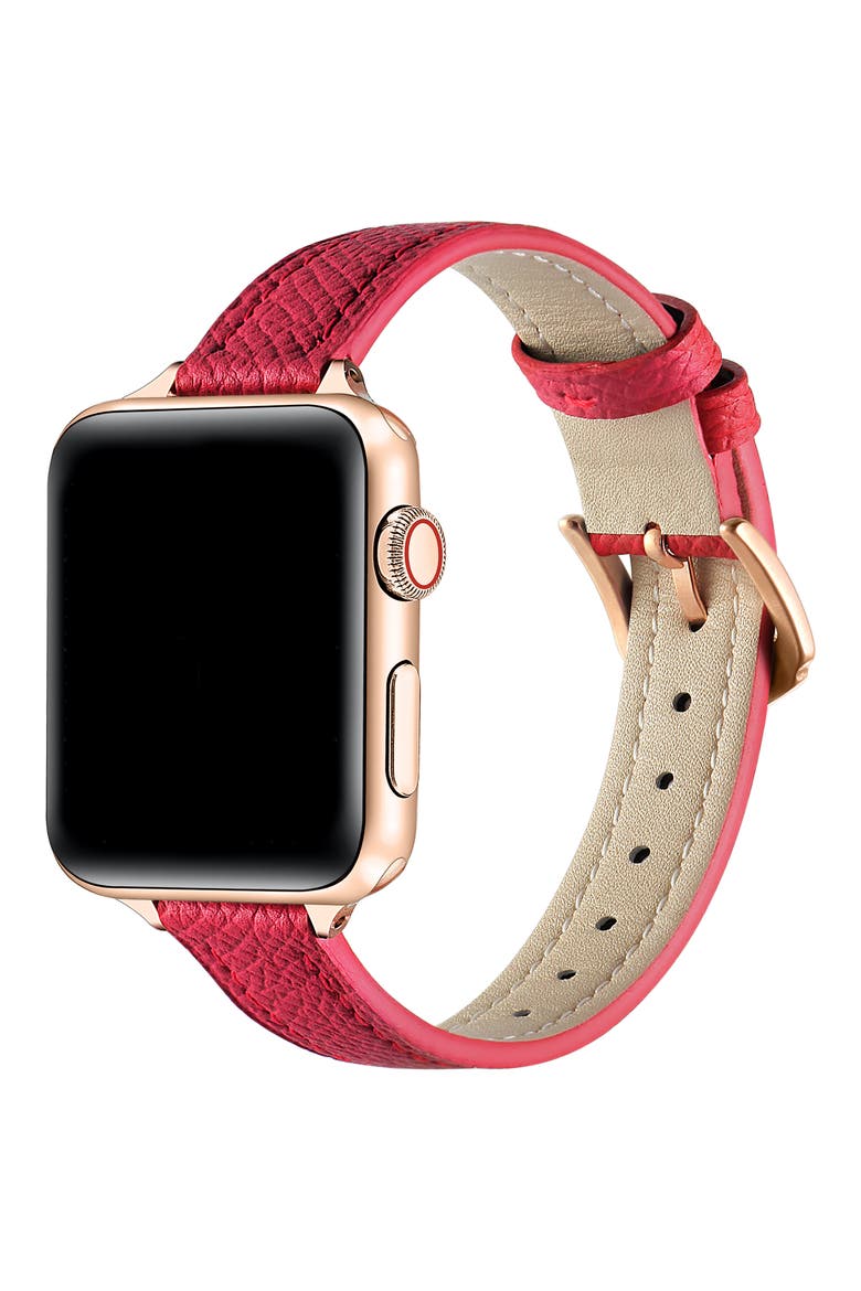 Cleo Skinny Leather Apple Watch® Watchband, Alternate, color, HOT PINK