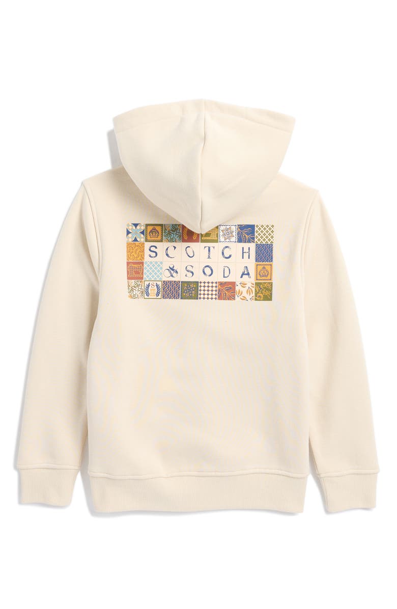 Scotch & Soda Kids' Fleece Zip-Up Graphic Hoodie, Alternate, color, Light Beige