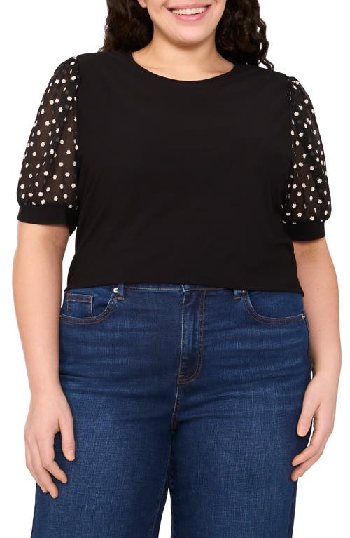 Cece Puff Sleeve Mixed Media Top