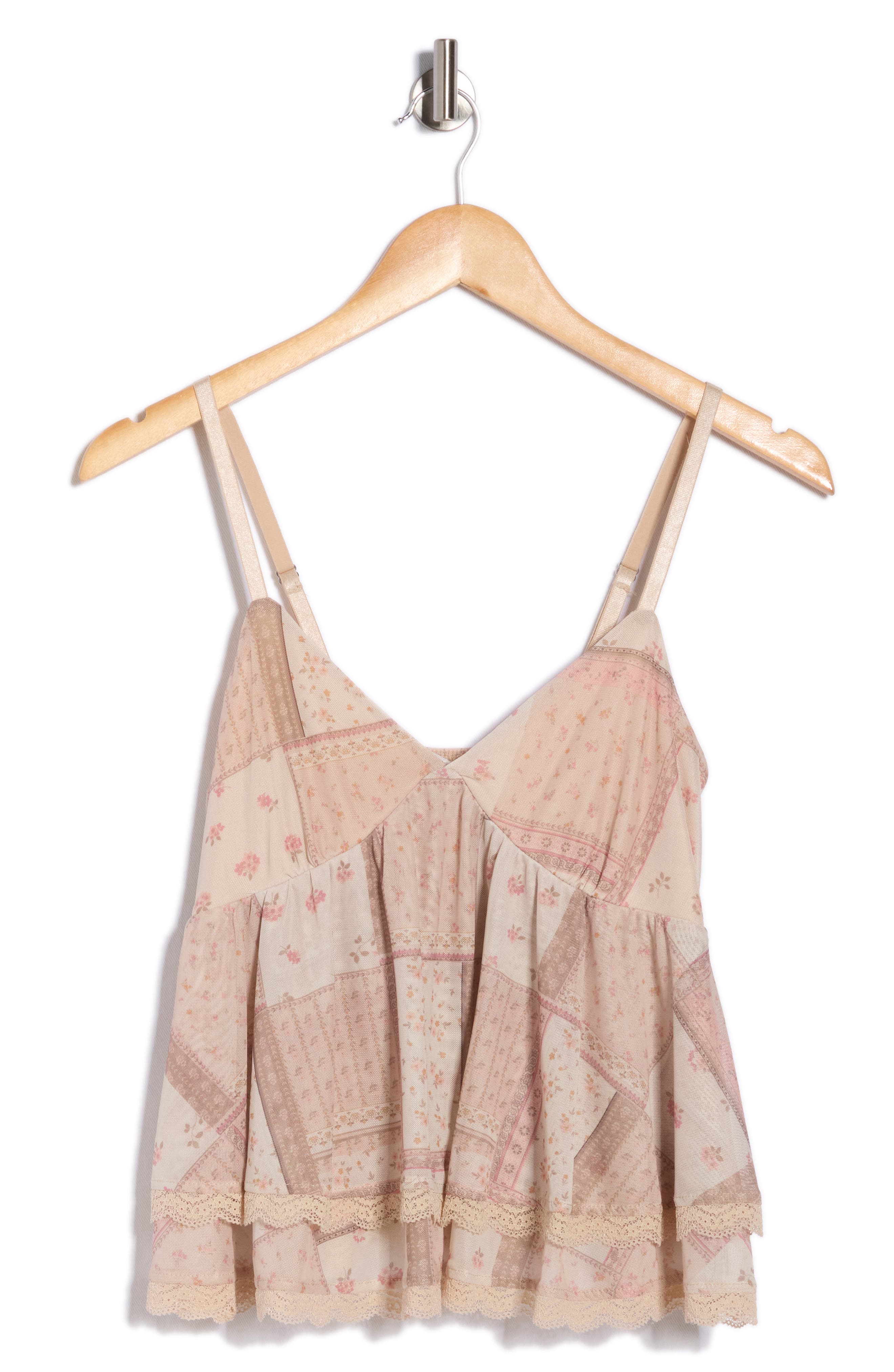 Madden Girl Lace Trim Tiered Babydoll Camisole