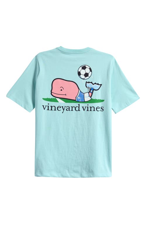 Vineyard Vines Kids' Soccer Whale Cotton Graphic Pocket T-shirt In Aqua Haze