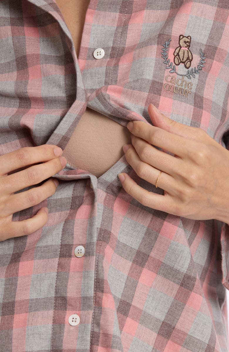 Cache Coeur Teddy Plaid Maternity Sleep Shirt, Alternate, color, 