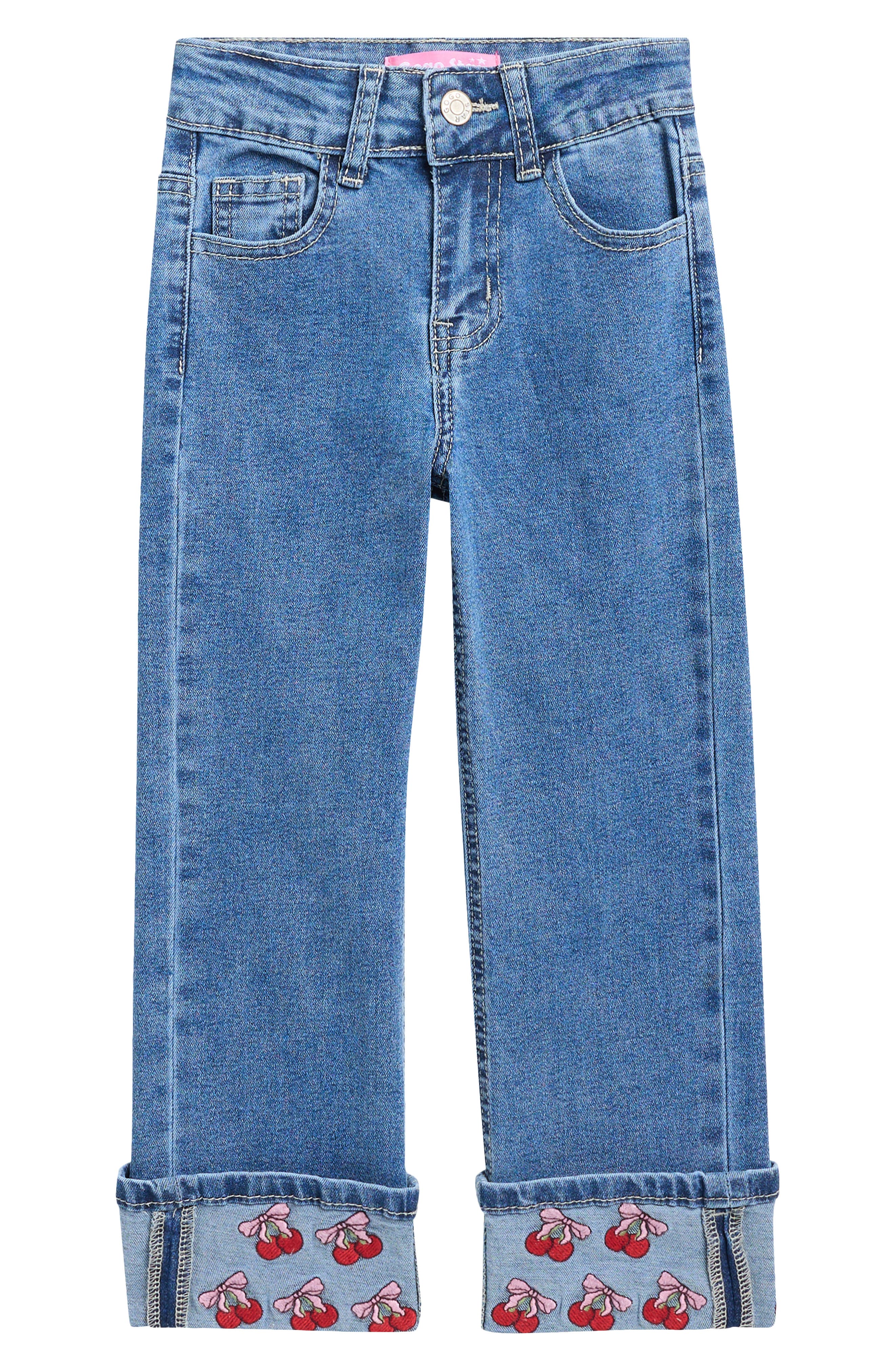 GOGO STAR Kids' Cherry Embroidered Cuff Jeans