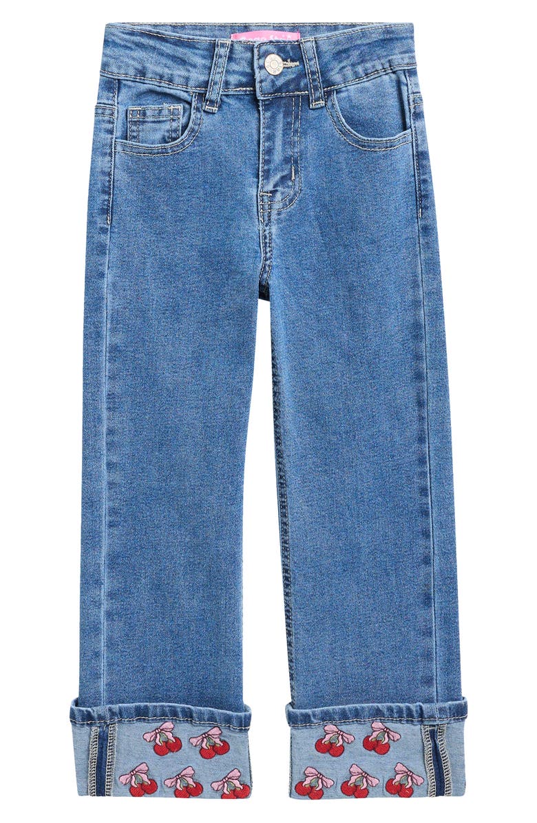 GOGO STAR Kids' Cherry Embroidered Cuff Jeans, Main, color, Potassium