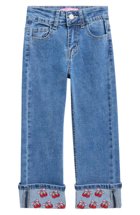 Kids' Cherry Embroidered Cuff Jeans (Potassium) (Little Kid)