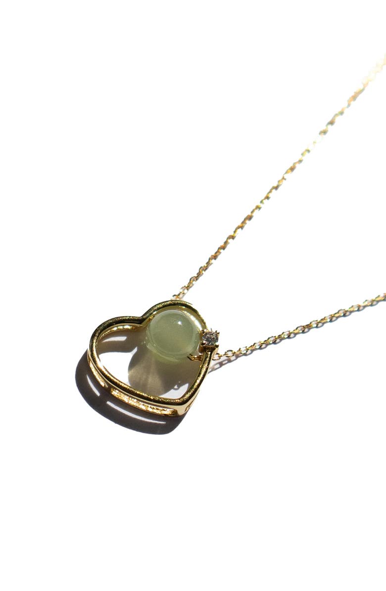 seree Maison heart Green jade & zircon pendant necklace, Alternate, color, 