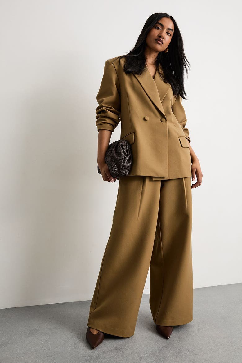Premium Wide Leg Tailored Trousers, Alternate, color, Beige