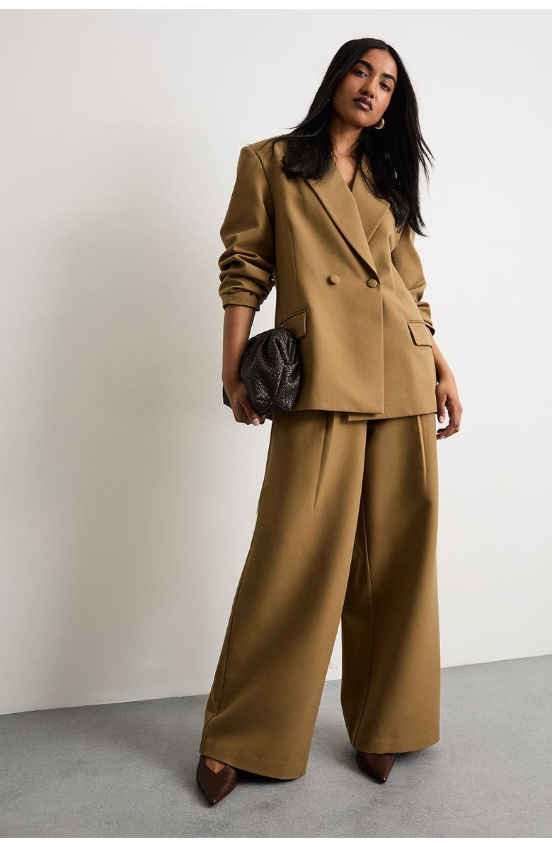 Warehouse Premium Wide Leg Tailored Trousers, Alternate, color, Beige