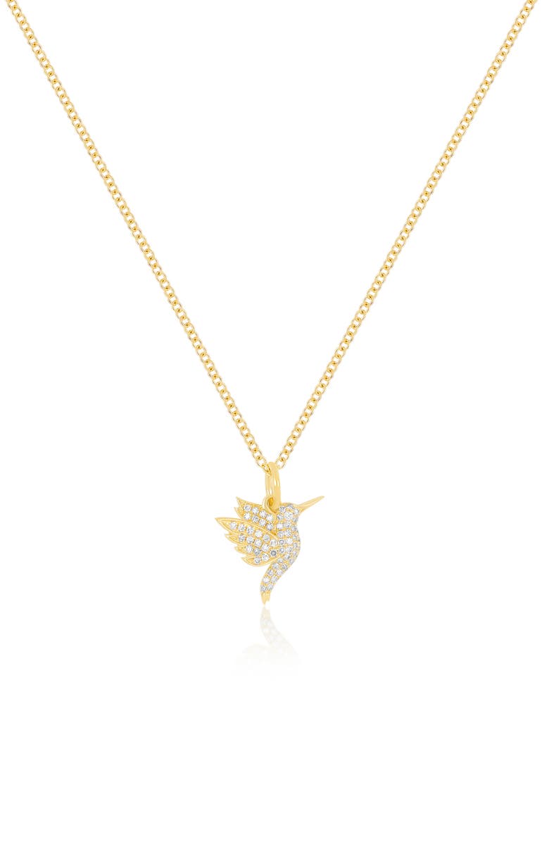 EF Collection Diamond Pavé Hummingbird Pendant Necklace, Main, color, 14K Yellow Gold