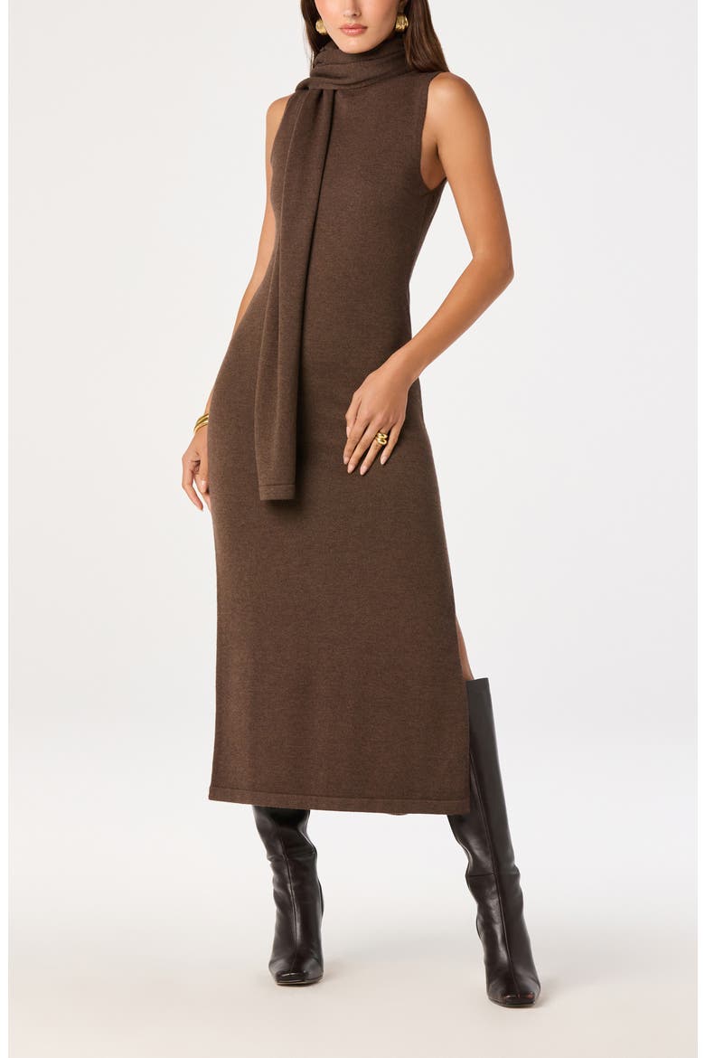 Shyanne Sleeveless Scarf Detail Midi Sweater Dress, Alternate, color, BROWN