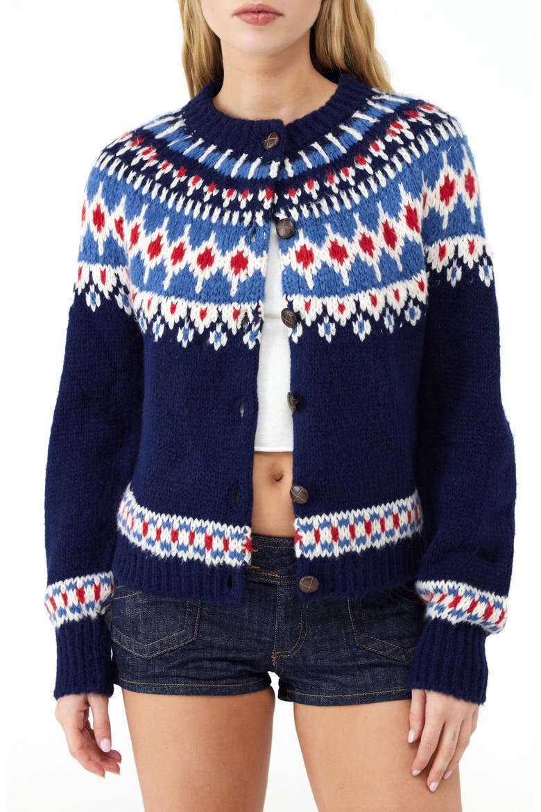 Fair Isle Boxy Cardigan, Main, color, NAVY