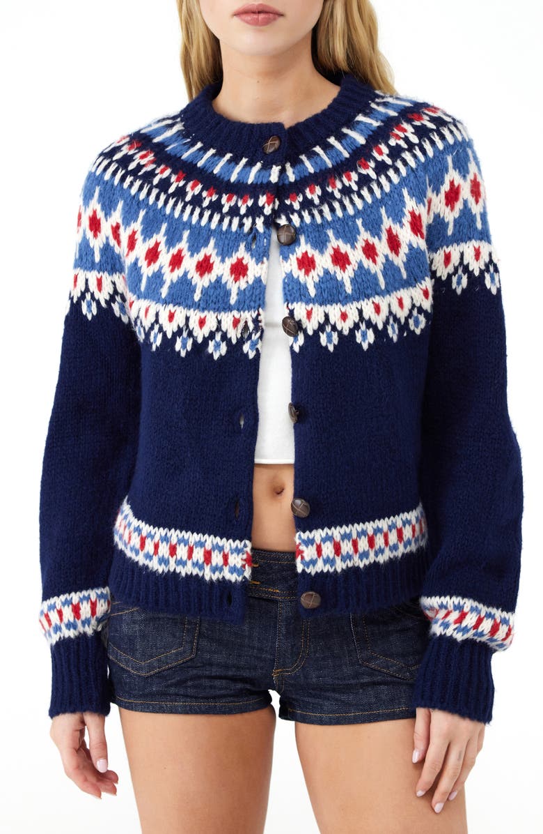 BDG Urban Outfitters Fair Isle Boxy Cardigan, Main, color, Navy