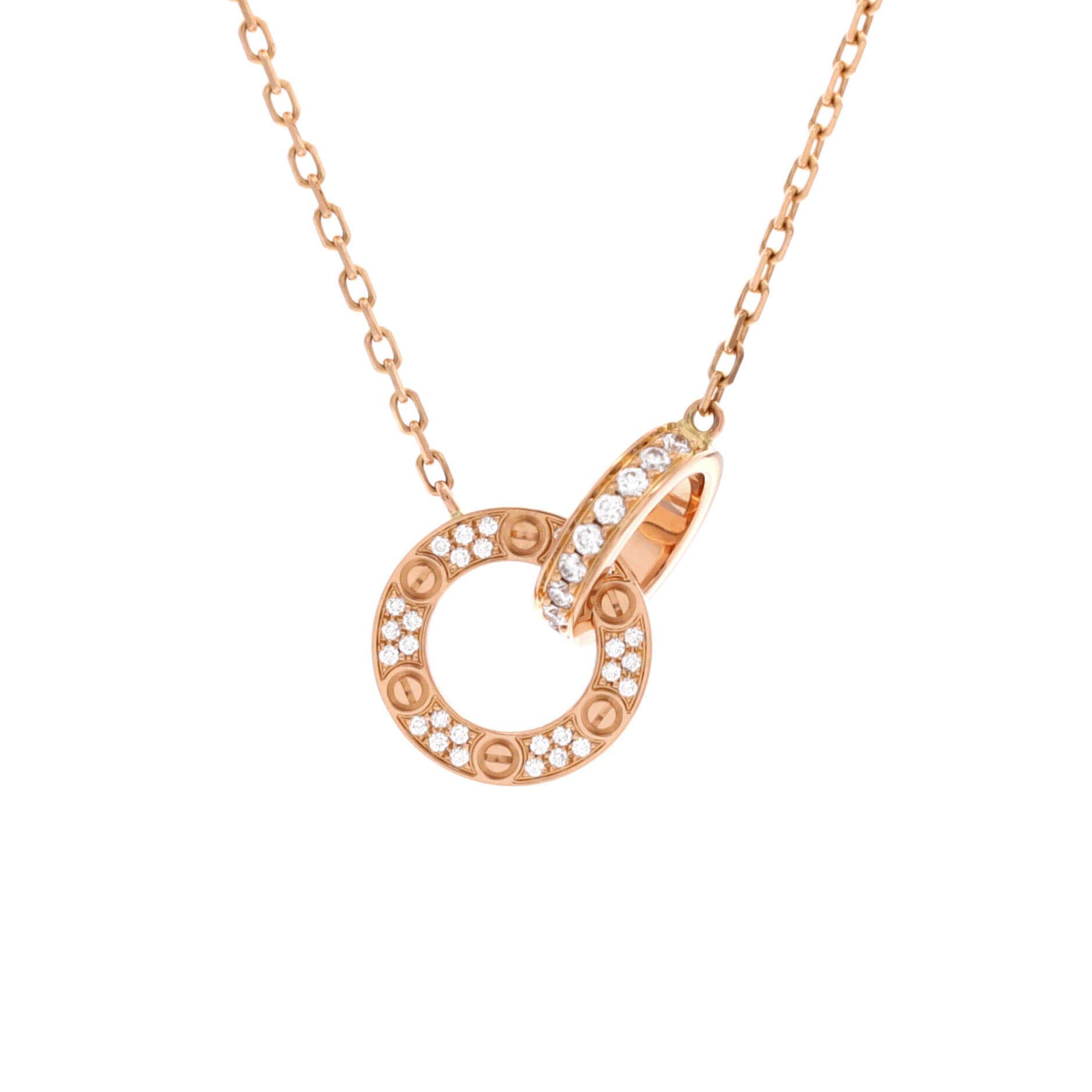 Love Interlocking Pave Necklace 18K Rose Gold and Diamonds, Main, color, Metallic Gold