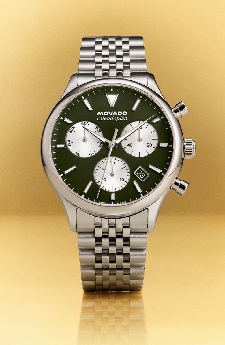 Movado Calendoplan Chronograph Bracelet Watch, 43mm, Alternate, color, Green