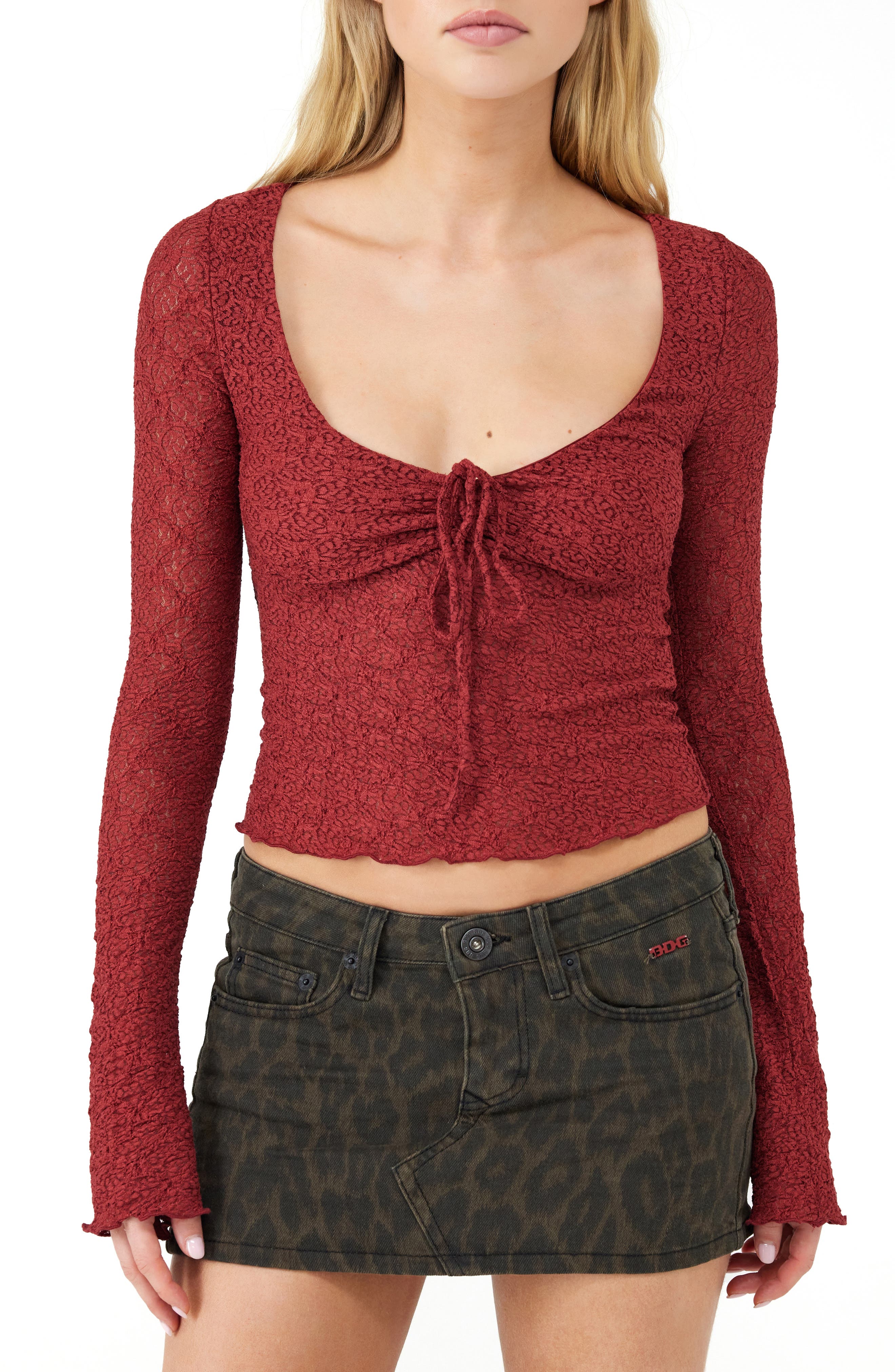 BDG Urban Outfitters Quinn Tie Front Lace Top