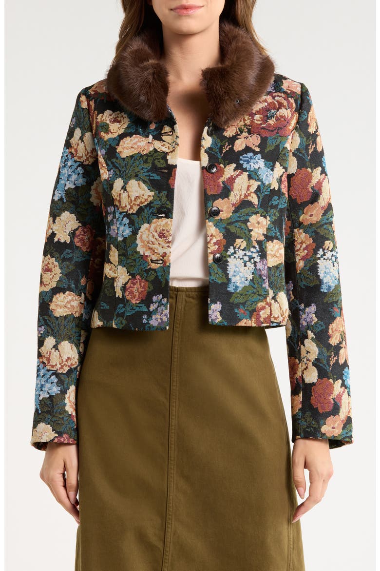 Matilda Faux Fur Trim Jacket, Main, color, VILLANDRY