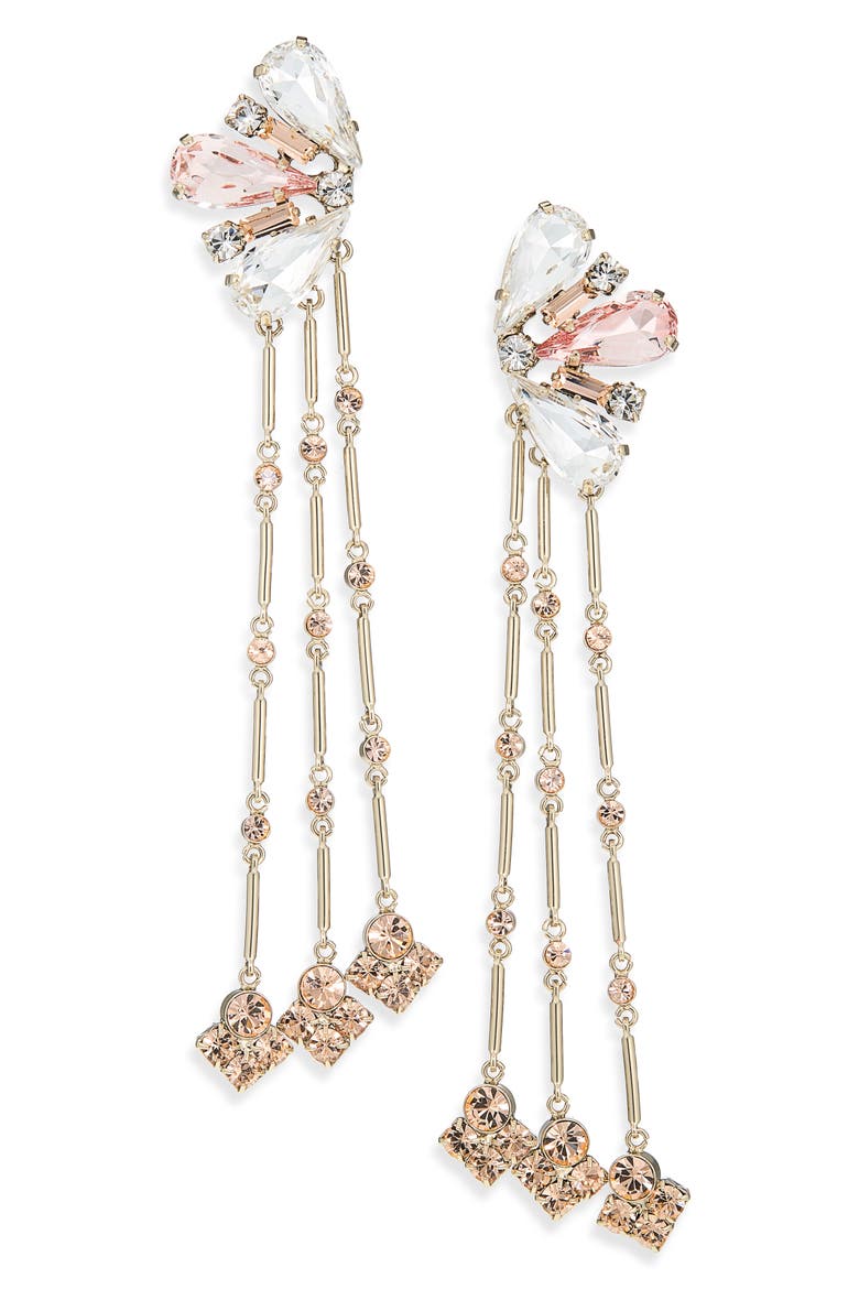 Crystal Fan Chandelier Drop Earrings, Main, color, PINK/ LIGHT GOLD