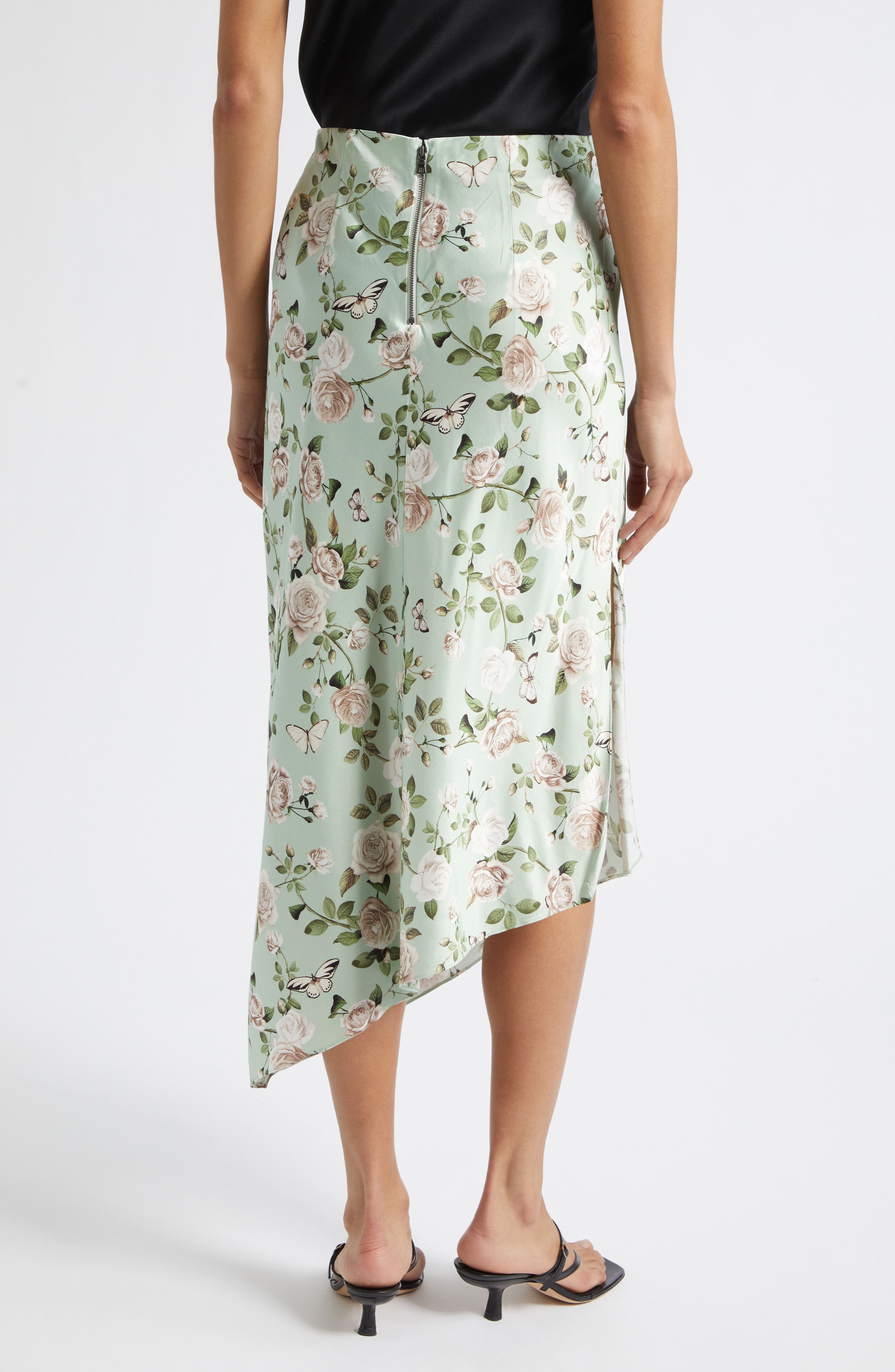 Maeve Mixed Print Asymmetric Satin Slip Skirt - image 2