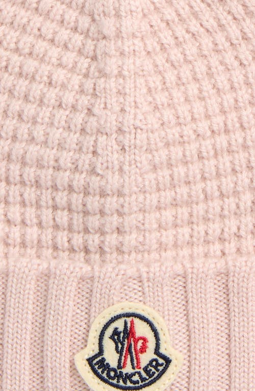 Moncler Kids' Virgin Wool Waffle Knit Beanie With Teddy Bear Ears In Light Pink