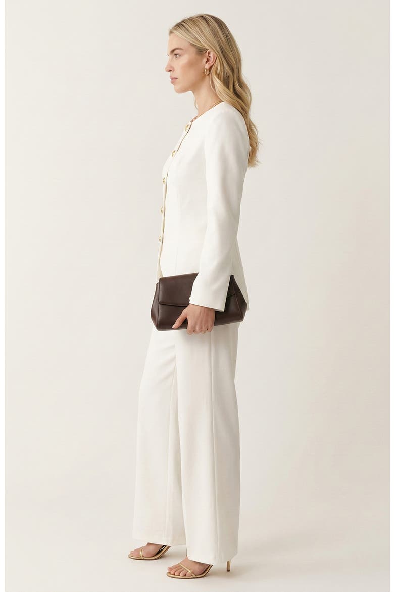 Tailored Button Front Jacket and Wide Leg Pants Set, Alternate, color, Ivory