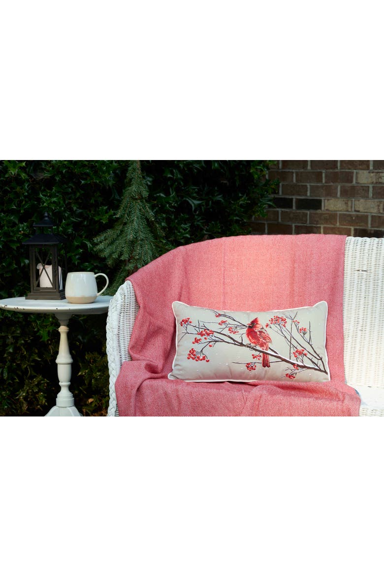 Winterberry Cardinal Lumbar Pillow 12" x 21", Alternate, color, Red