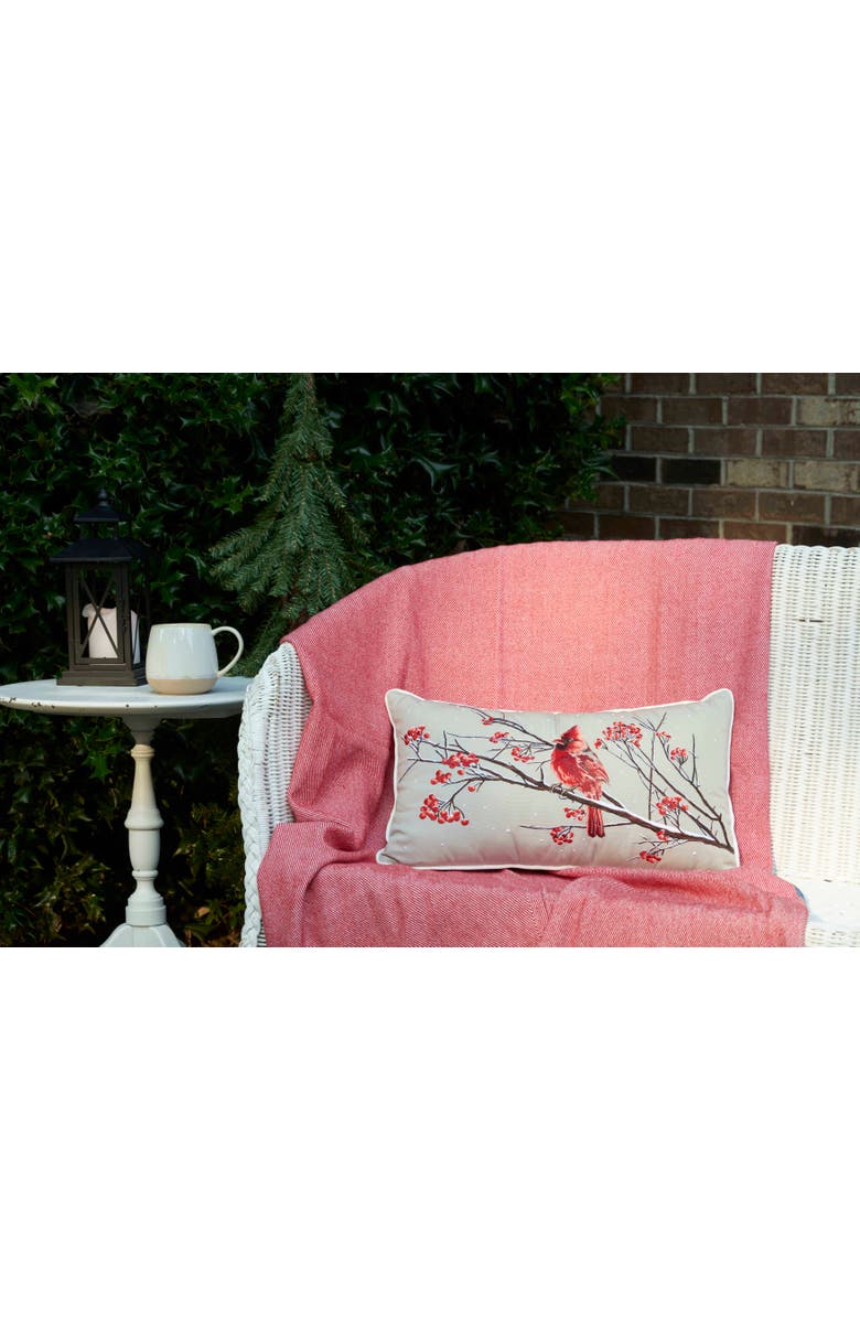 RightSide Designs Winterberry Cardinal Lumbar Pillow 12" x 21", Alternate, color, Red