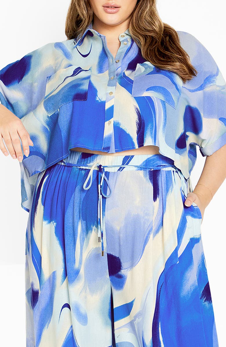 City Chic Esme Cropped Shirt, Main, color, Whirlpool