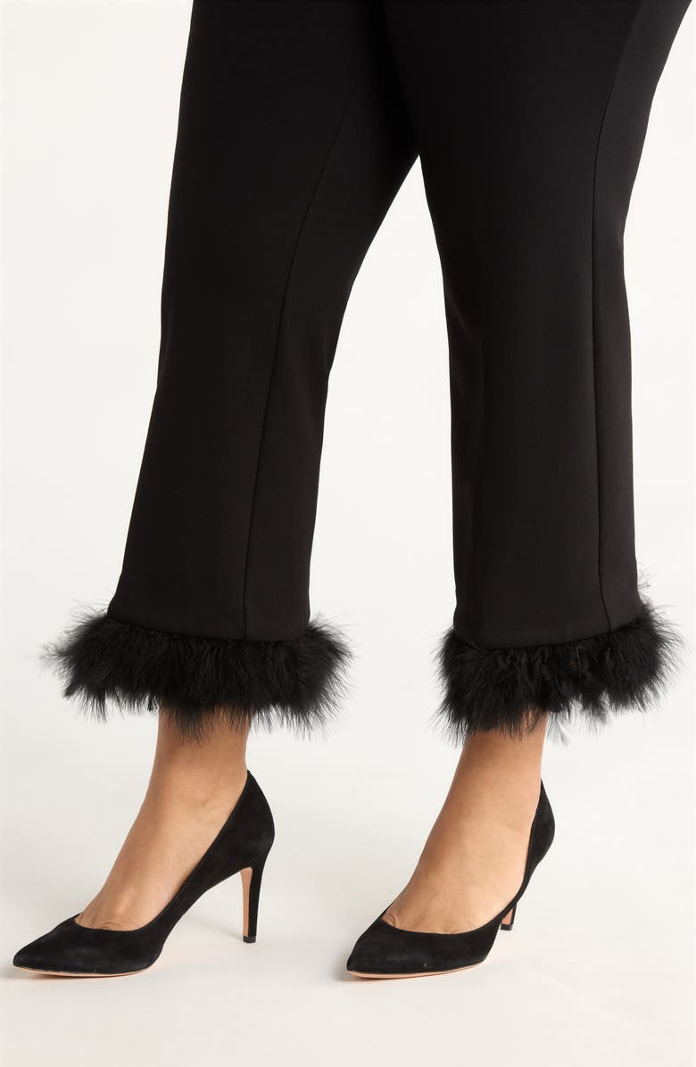 Anne Klein Crop Feather Trim Pull-On Pants, Alternate, color,