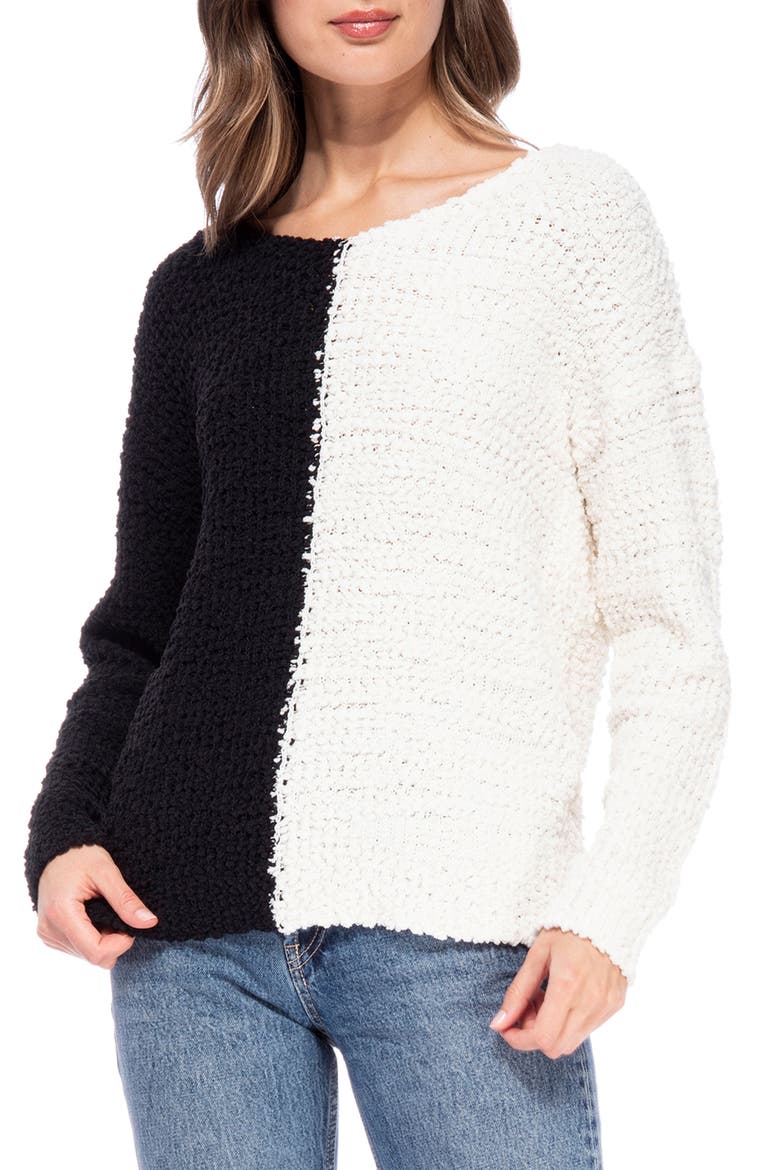 Popcorn Twist Back Sweater, Alternate, color, IVORY/ BLACK