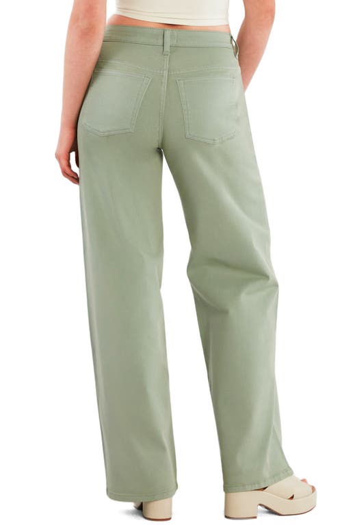 Hint Of Blu Mid Rise Relaxed Straight Leg Jeans In Green