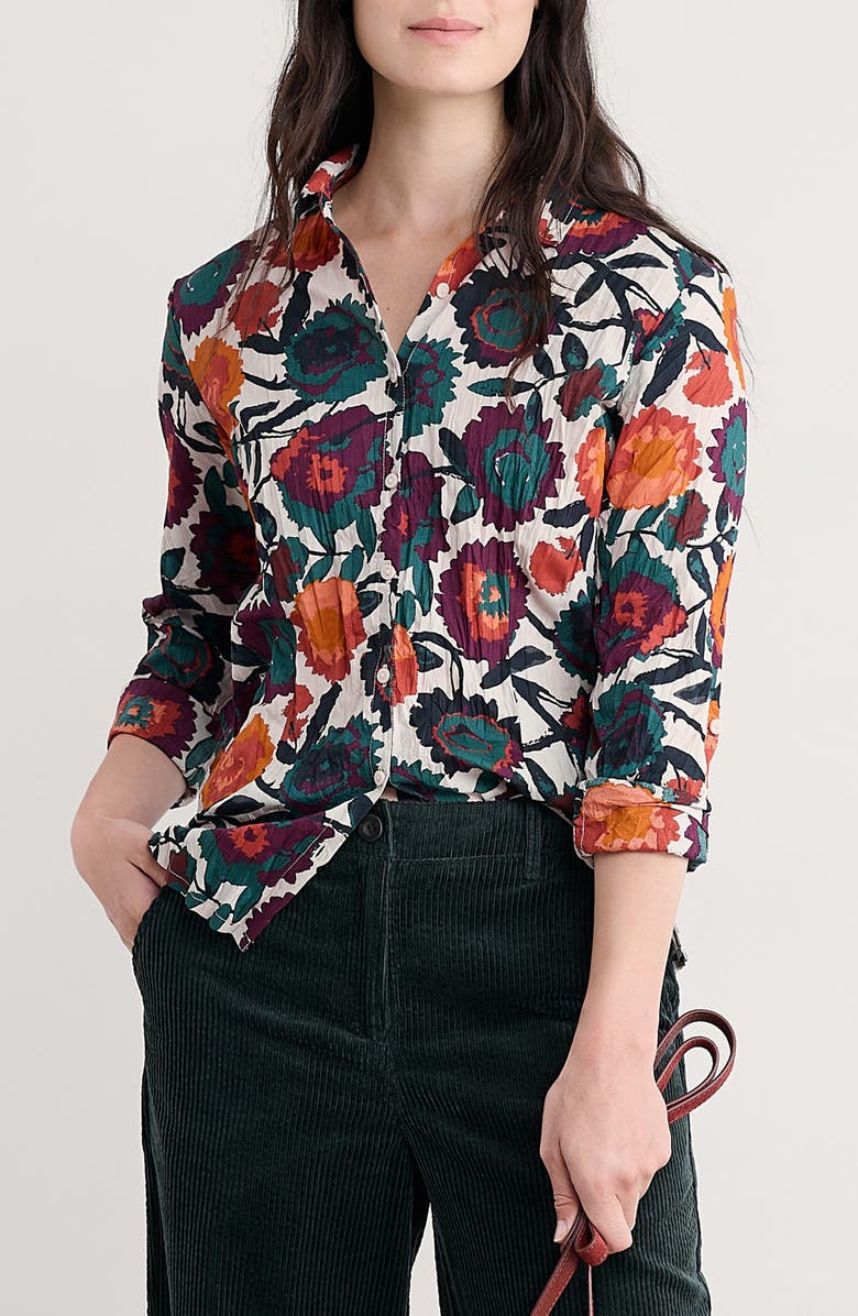 Seasalt Cornwall Larissa Printed Organic Cotton Button-Up Shirt, Main, color, Figurative Floral Aran