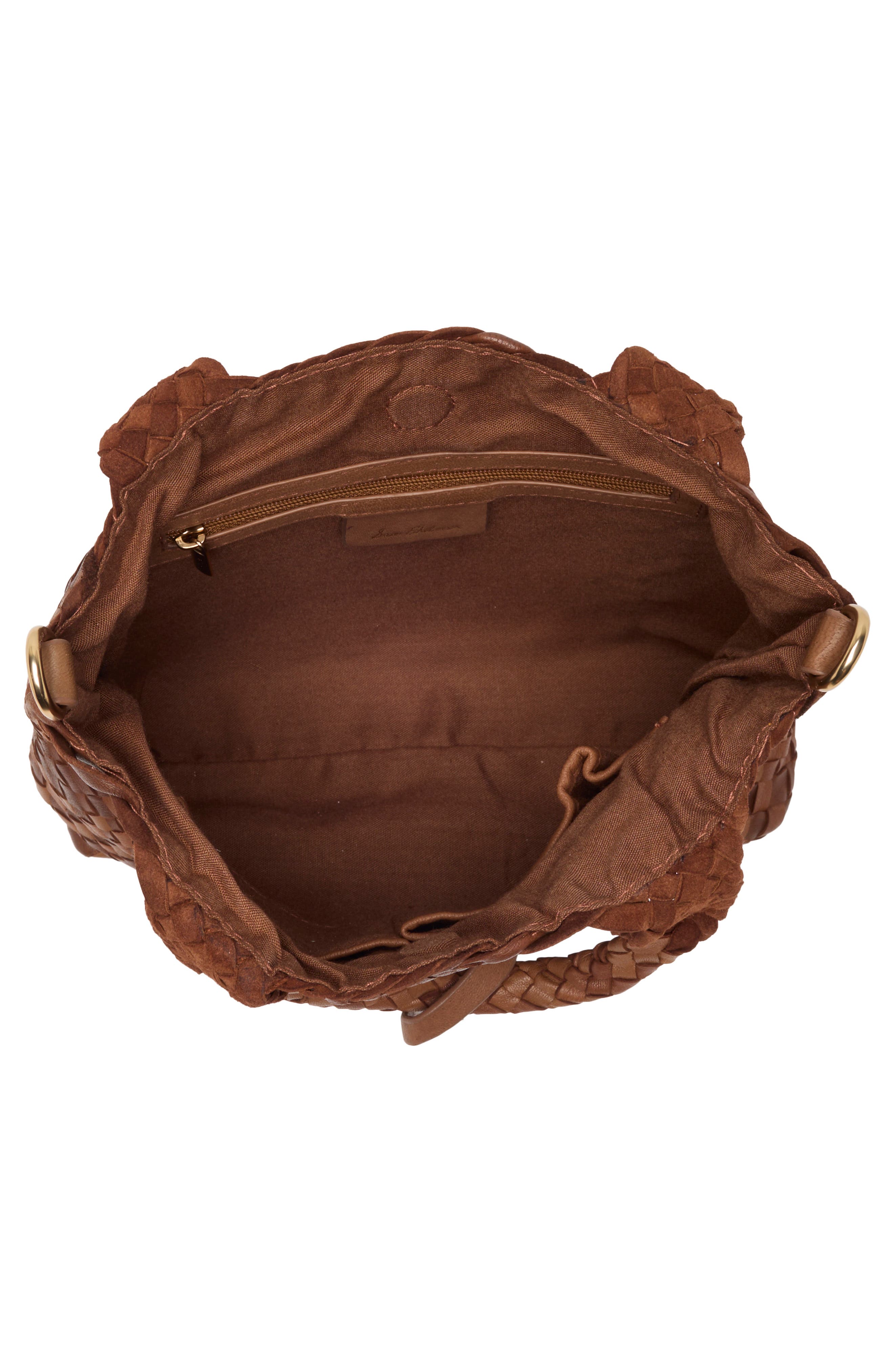 Small Priya Woven Leather Tote, Alternate, color, BRANDY