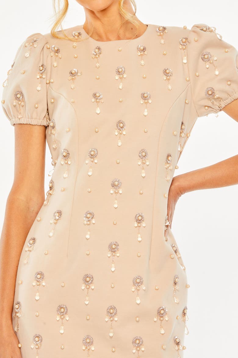 Crystal Embellished Short Sleeve Mini Dress, Alternate, color, Porcelain