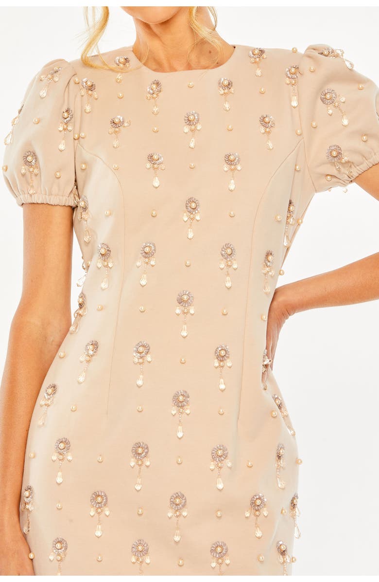 Mac Duggal Crystal Embellished Short Sleeve Mini Dress, Alternate, color, Porcelain
