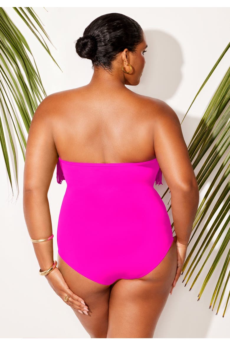 Fringe Bandeau One Piece Swimsuit, Alternate, color, Fluorescent Pink