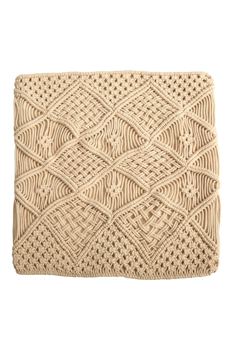 18-in Boho Cross Woven Macrame Decorative Pillow Cover, Main, color, Beige