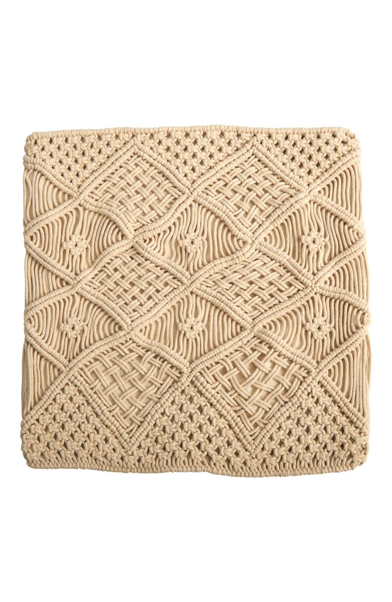 NEARLY NATURAL 18-in Boho Cross Woven Macrame Decorative Pillow Cover, Main, color, Beige
