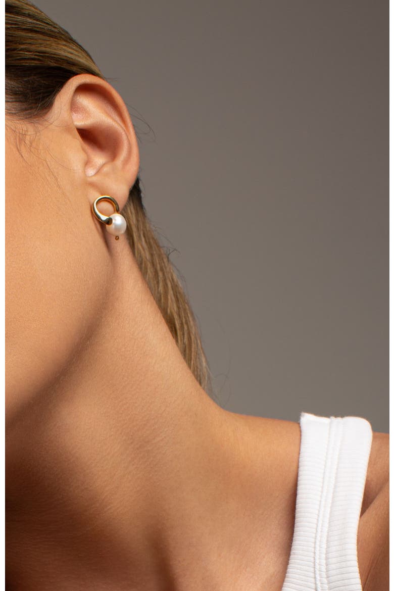 Clara freshwater pearl stud earrings, Alternate, color, GOLD PLATE