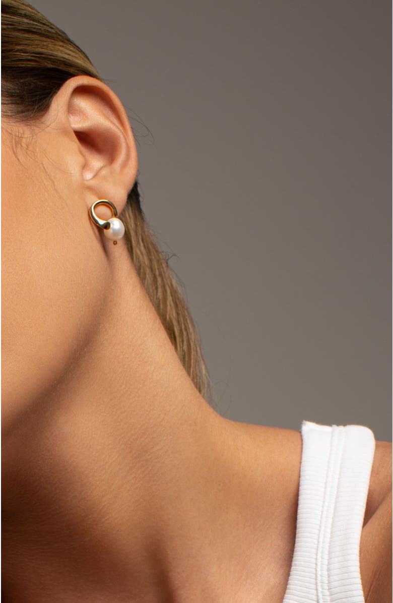 PIERETTI Clara freshwater pearl stud earrings, Alternate, color, Gold Plate